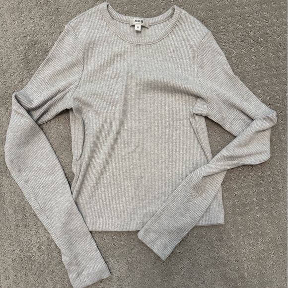 Agolde Light Gray Ribbed Knit Top - Picture 1 of 3